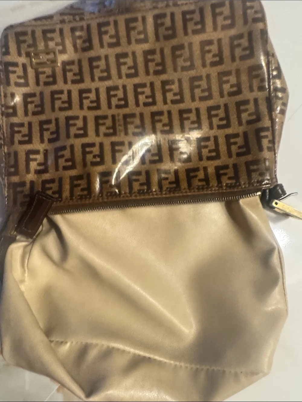 Fendi Brown Monogram  Bag with Beige leather interior